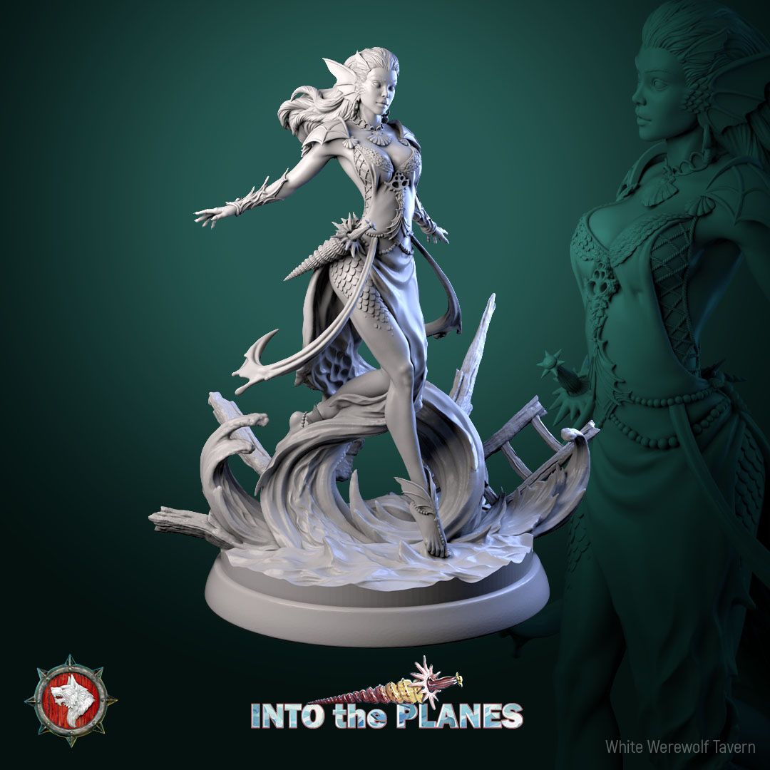 So-Daya the Water Genasy 32mm and 75mm heroic miniature pre-supported + dnd 5e stats block